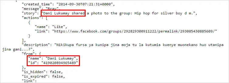 extract facebook user IDs graph api share