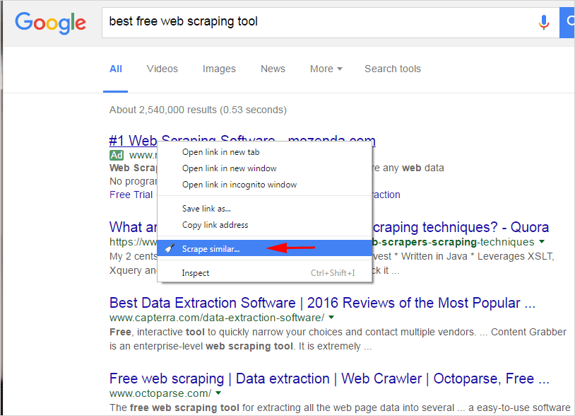 scraper tool chrome