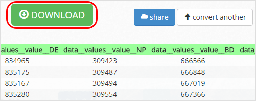 json to csv download button